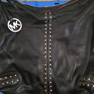 Michael Kors Black Leather Jacket with Stud Accents